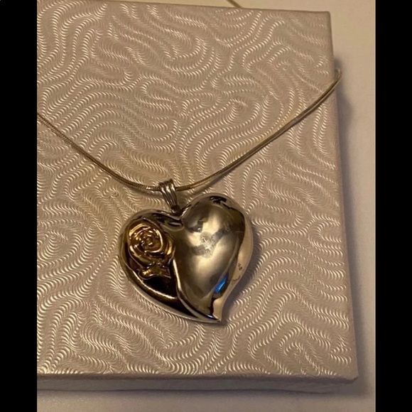 Vintage Gorham Sterling Silver Puffy Heart Pendant & Italy 925 16” Necklace - Picture 6 of 7